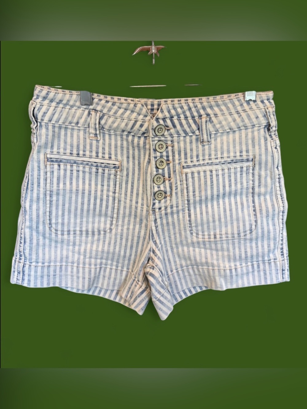 Pilcro and the Letterpress Blue & White Striped High-Waist Button Shorts